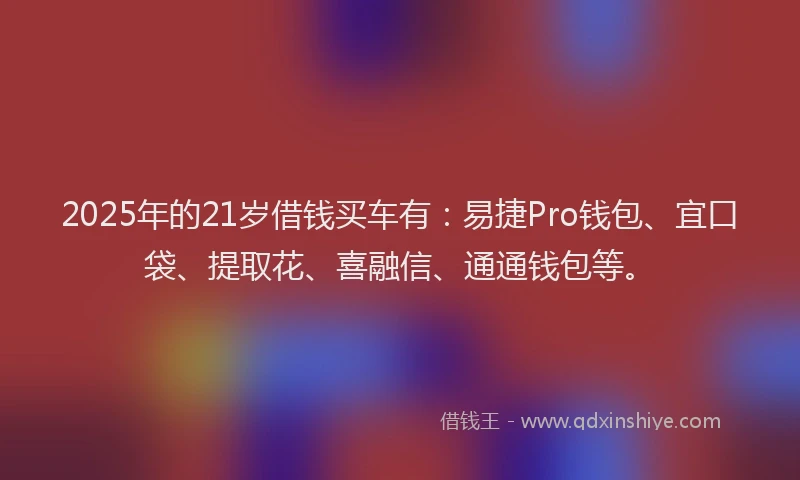 2025年的21岁借钱买车有：易捷Pro钱包、宜口袋、提取花、喜融信、通通钱包等。