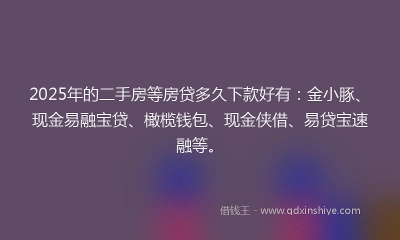 2025年的二手房等房贷多久下款好有：金小豚、现金易融宝贷、橄榄钱包、现金侠借、易贷宝速融等。