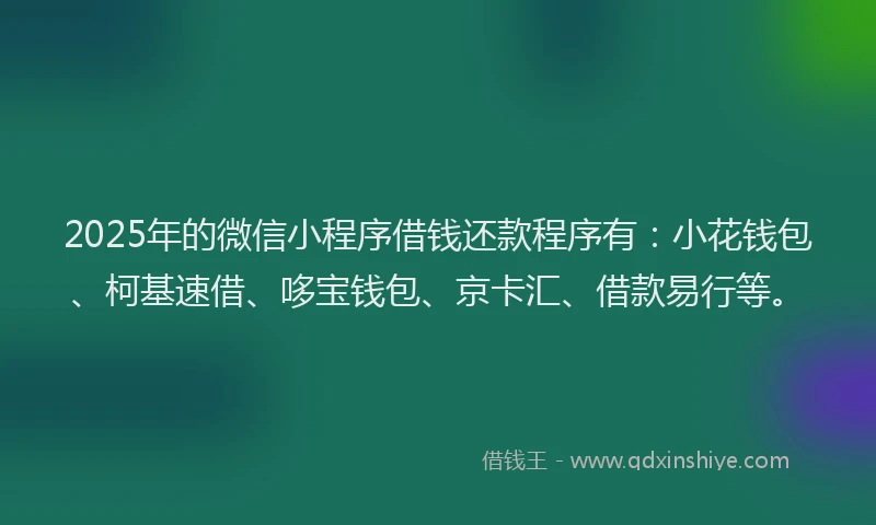 2025年的微信小程序借钱还款程序有：小花钱包、柯基速借、哆宝钱包、京卡汇、借款易行等。