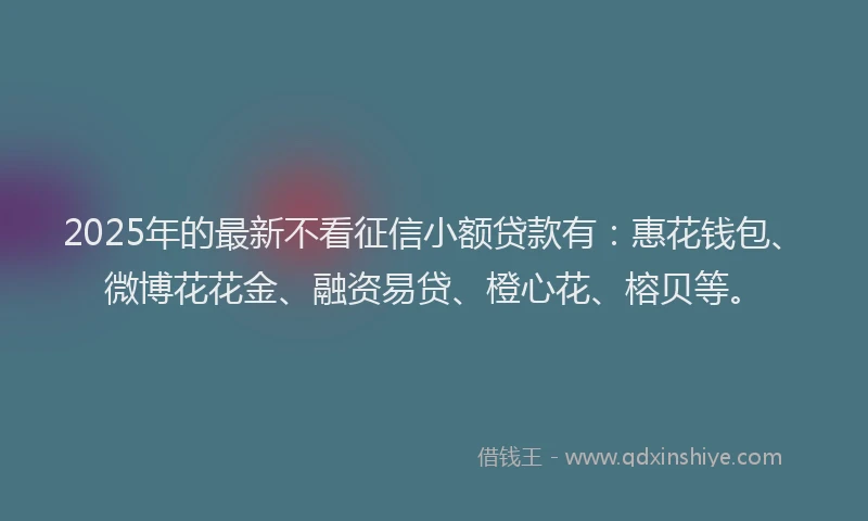 2025年的最新不看征信小额贷款有：惠花钱包、微博花花金、融资易贷、橙心花、榕贝等。