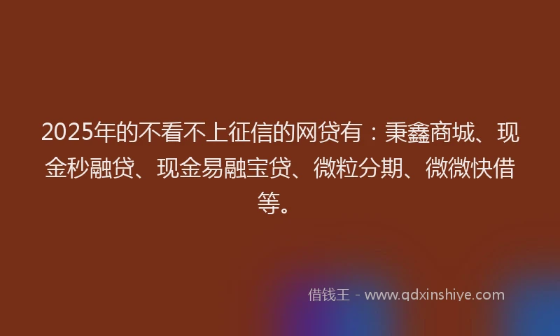 2025年的不看不上征信的网贷有：秉鑫商城、现金秒融贷、现金易融宝贷、微粒分期、微微快借等。