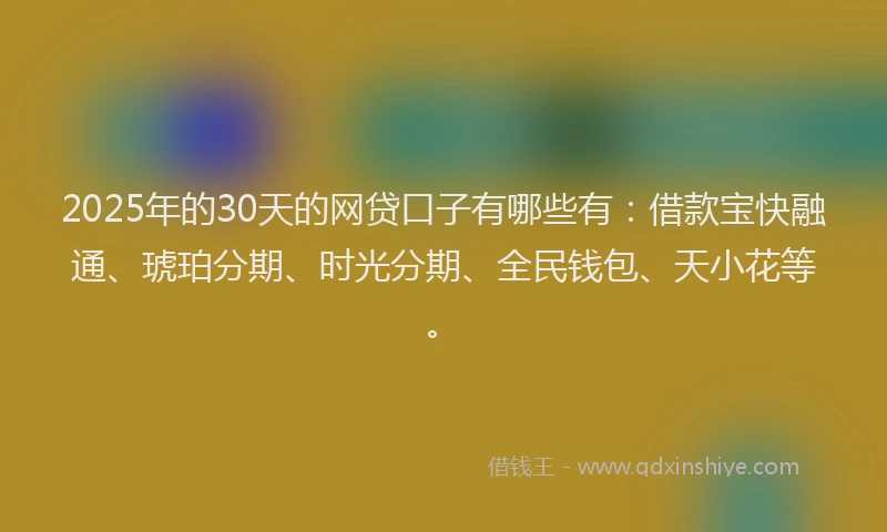 2025年的30天的网贷口子有哪些有：借款宝快融通、琥珀分期、时光分期、全民钱包、天小花等。