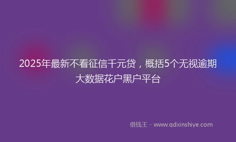 2025年最新不看征信千元贷，概括5个无视逾期大数据花户黑户平台