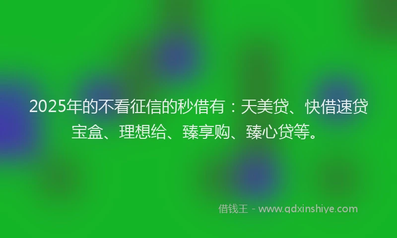 2025年的不看征信的秒借有：天美贷、快借速贷宝盒、理想给、臻享购、臻心贷等。