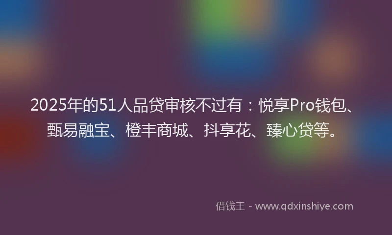 2025年的51人品贷审核不过有：悦享Pro钱包、甄易融宝、橙丰商城、抖享花、臻心贷等。