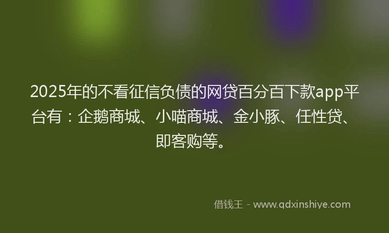 2025年的不看征信负债的网贷百分百下款app平台有：企鹅商城、小喵商城、金小豚、任性贷、即客购等。