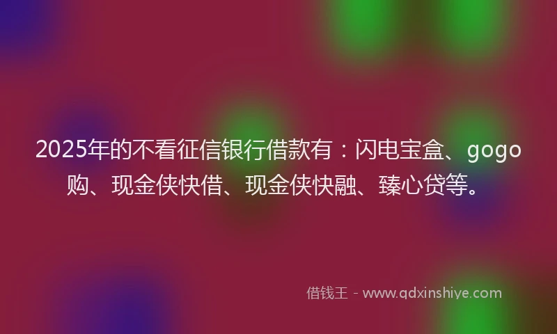 2025年的不看征信银行借款有：闪电宝盒、gogo购、现金侠快借、现金侠快融、臻心贷等。