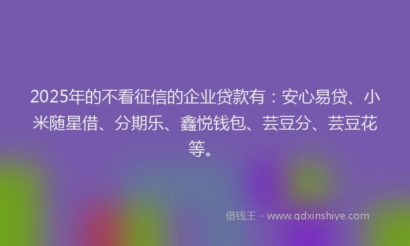 2025年的不看征信的企业贷款有：安心易贷、小米随星借、分期乐、鑫悦钱包、芸豆分、芸豆花等。
