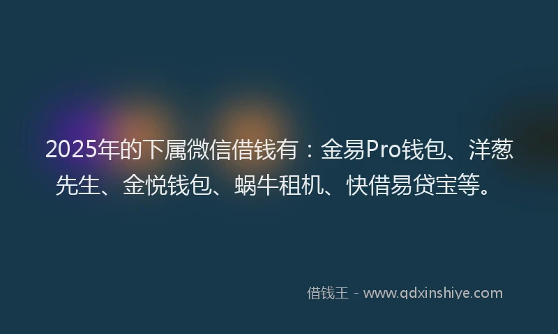 2025年的下属微信借钱有：金易Pro钱包、洋葱先生、金悦钱包、蜗牛租机、快借易贷宝等。