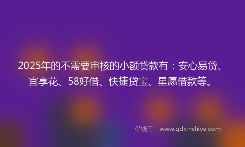 2025年的不需要审核的小额贷款有：安心易贷、宜享花、58好借、快捷贷宝、星愿借款等。