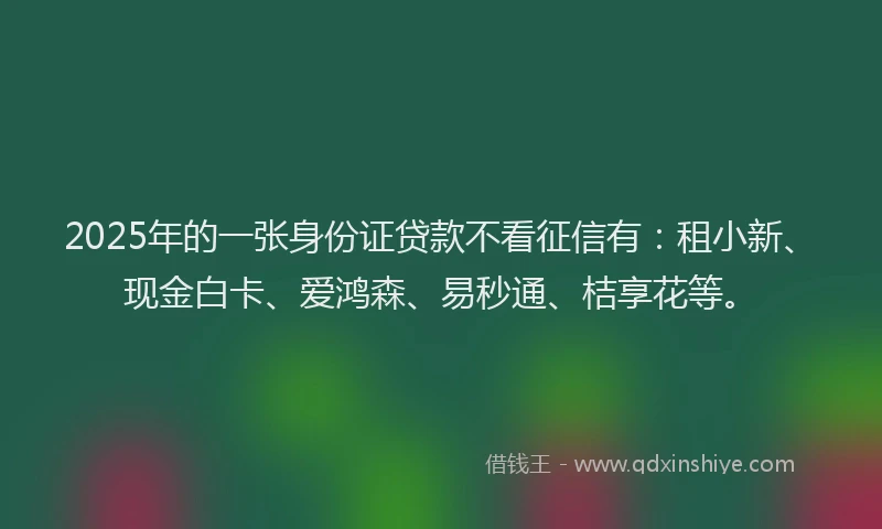 2025年的一张身份证贷款不看征信有：租小新、现金白卡、爱鸿森、易秒通、桔享花等。