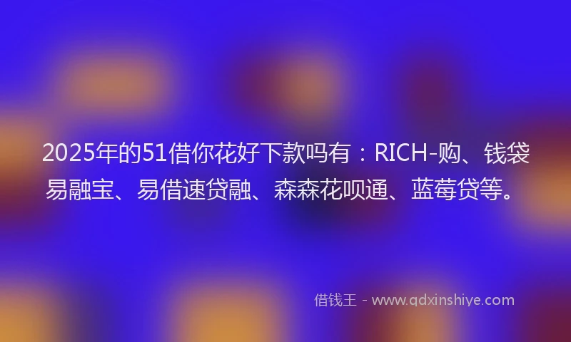 2025年的51借你花好下款吗有：RICH-购、钱袋易融宝、易借速贷融、森森花呗通、蓝莓贷等。