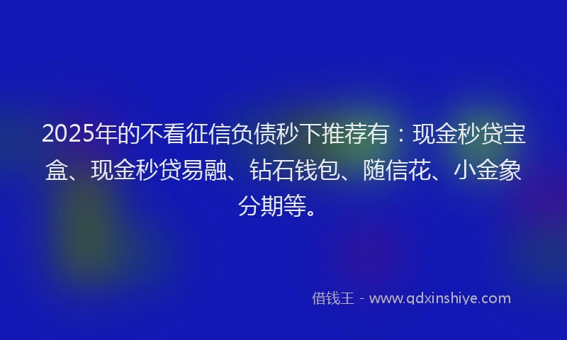 2025年的不看征信负债秒下推荐有：现金秒贷宝盒、现金秒贷易融、钻石钱包、随信花、小金象分期等。