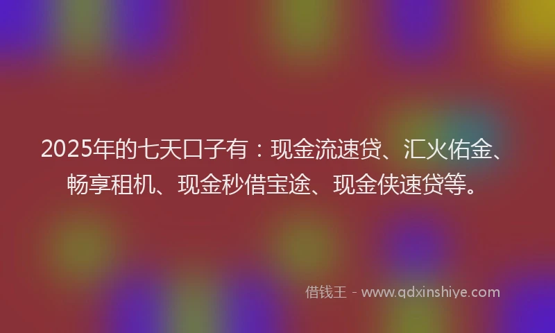 2025年的七天口子有：现金流速贷、汇火佑金、畅享租机、现金秒借宝途、现金侠速贷等。
