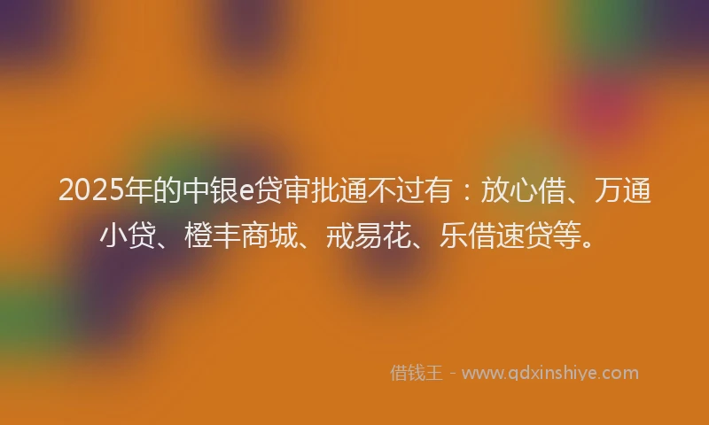 2025年的中银e贷审批通不过有：放心借、万通小贷、橙丰商城、戒易花、乐借速贷等。