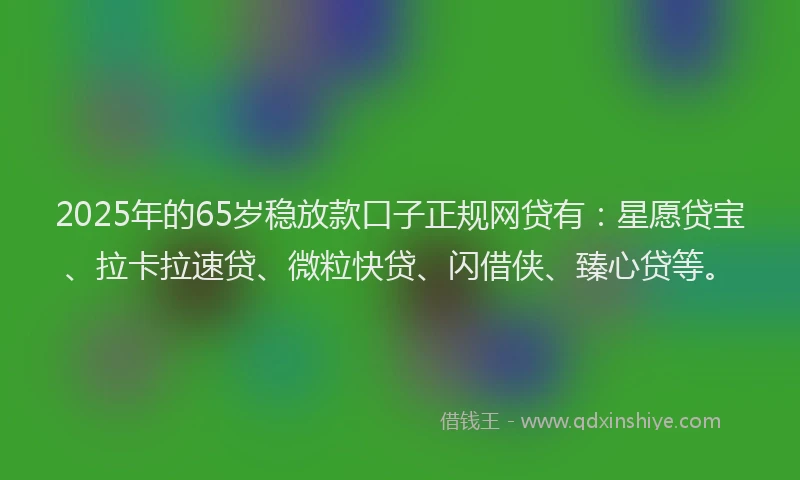 2025年的65岁稳放款口子正规网贷有：星愿贷宝、拉卡拉速贷、微粒快贷、闪借侠、臻心贷等。