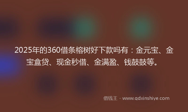 2025年的360借条榕树好下款吗有：金元宝、金宝盒贷、现金秒借、金满盈、钱鼓鼓等。