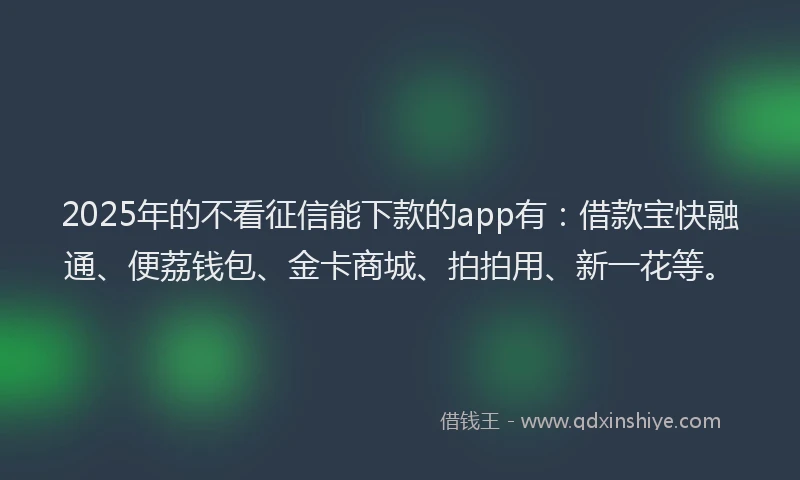 2025年的不看征信能下款的app有：借款宝快融通、便荔钱包、金卡商城、拍拍用、新一花等。
