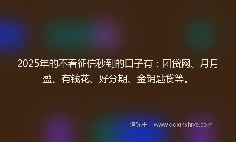 2025年的不看征信秒到的口子有：团贷网、月月盈、有钱花、好分期、金钥匙贷等。