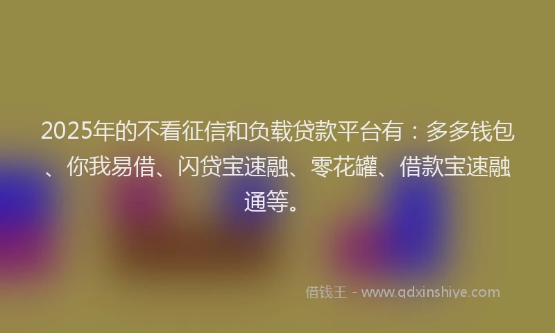 2025年的不看征信和负载贷款平台有：多多钱包、你我易借、闪贷宝速融、零花罐、借款宝速融通等。