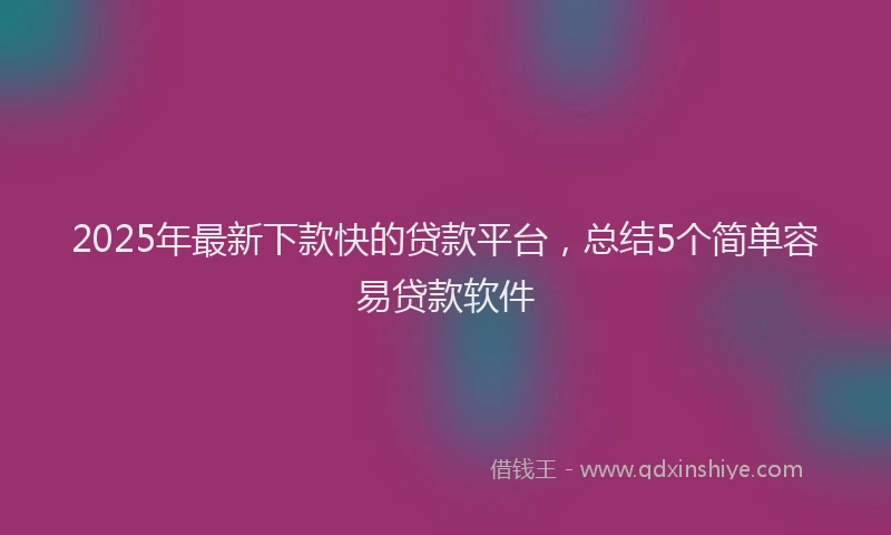 2025年最新下款快的贷款平台，总结5个简单容易贷款软件