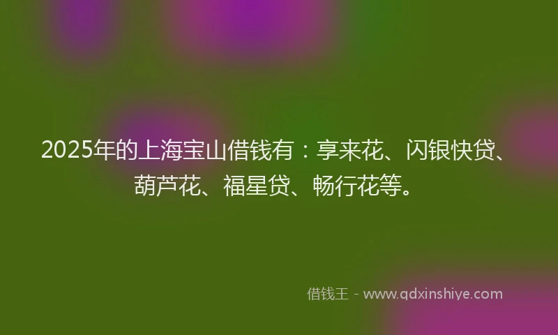 2025年的上海宝山借钱有：享来花、闪银快贷、葫芦花、福星贷、畅行花等。