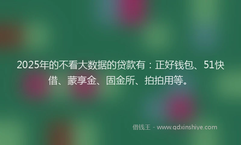 2025年的不看大数据的贷款有：正好钱包、51快借、蒙享金、固金所、拍拍用等。