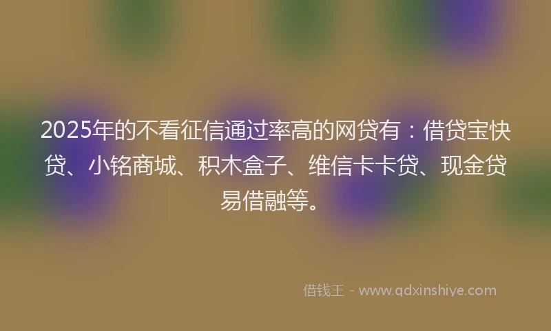 2025年的不看征信通过率高的网贷有：借贷宝快贷、小铭商城、积木盒子、维信卡卡贷、现金贷易借融等。