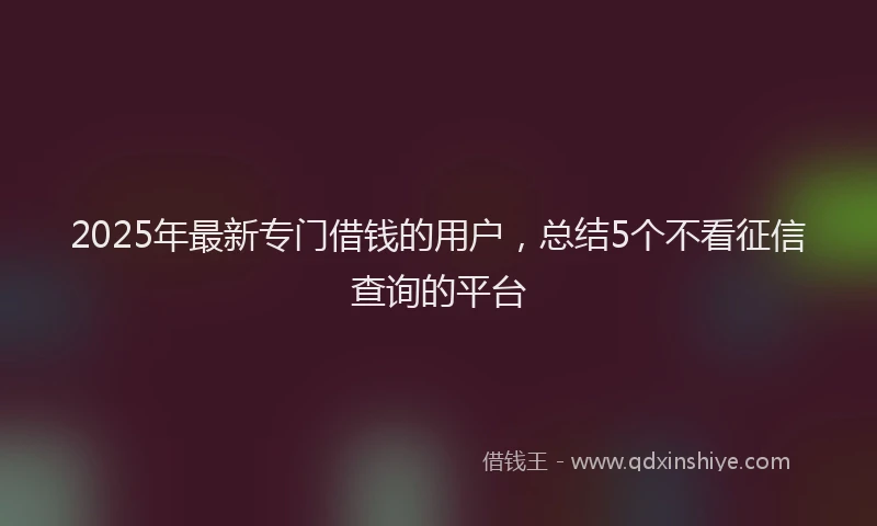 2025年最新专门借钱的用户，总结5个不看征信查询的平台