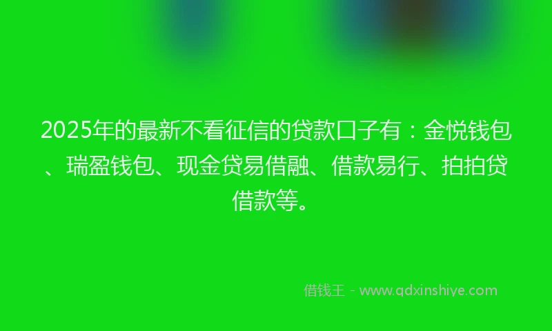 2025年的最新不看征信的贷款口子有：金悦钱包、瑞盈钱包、现金贷易借融、借款易行、拍拍贷借款等。
