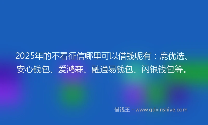 2025年的不看征信哪里可以借钱呢有：鹿优选、安心钱包、爱鸿森、融通易钱包、闪银钱包等。