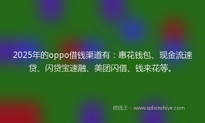 2025年的oppo借钱渠道有：惠花钱包、现金流速贷、闪贷宝速融、美团闪借、钱来花等。