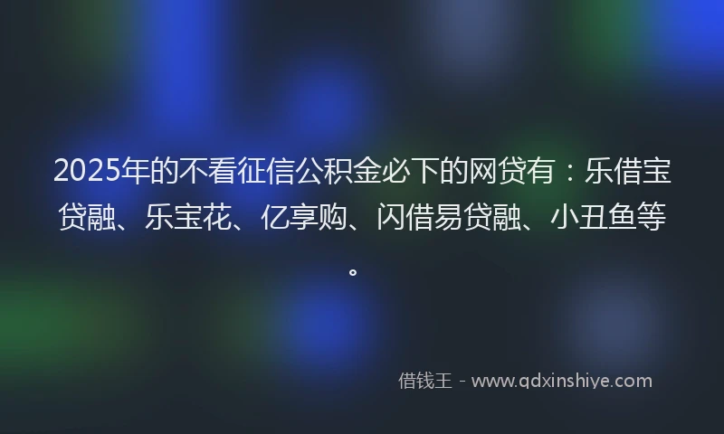 2025年的不看征信公积金必下的网贷有：乐借宝贷融、乐宝花、亿享购、闪借易贷融、小丑鱼等。