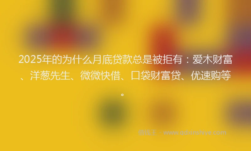 2025年的为什么月底贷款总是被拒有：爱木财富、洋葱先生、微微快借、口袋财富贷、优速购等。