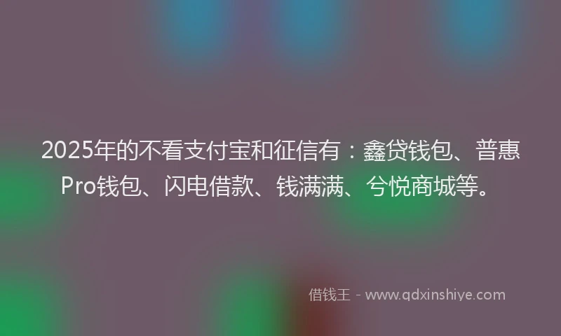 2025年的不看支付宝和征信有：鑫贷钱包、普惠Pro钱包、闪电借款、钱满满、兮悦商城等。