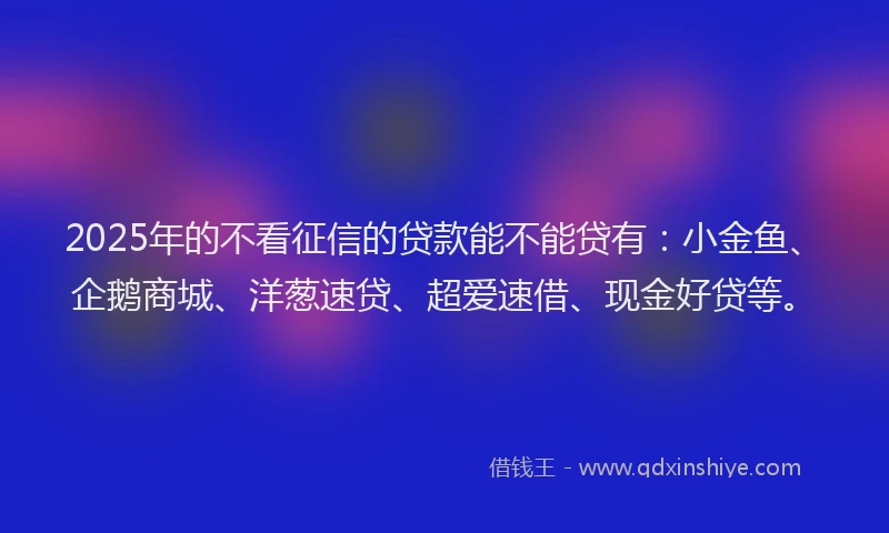 2025年的不看征信的贷款能不能贷有：小金鱼、企鹅商城、洋葱速贷、超爱速借、现金好贷等。