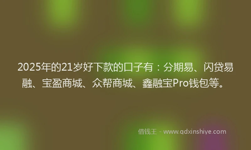 2025年的21岁好下款的口子有：分期易、闪贷易融、宝盈商城、众帮商城、鑫融宝Pro钱包等。