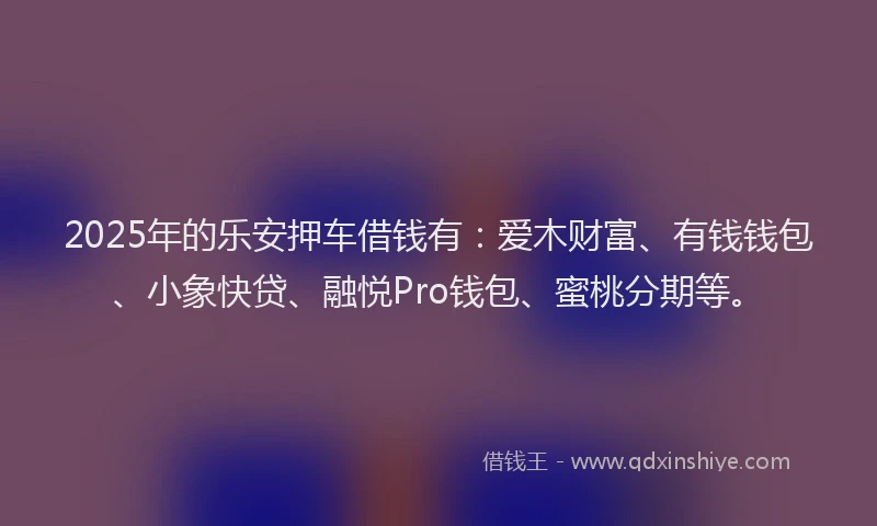 2025年的乐安押车借钱有：爱木财富、有钱钱包、小象快贷、融悦Pro钱包、蜜桃分期等。
