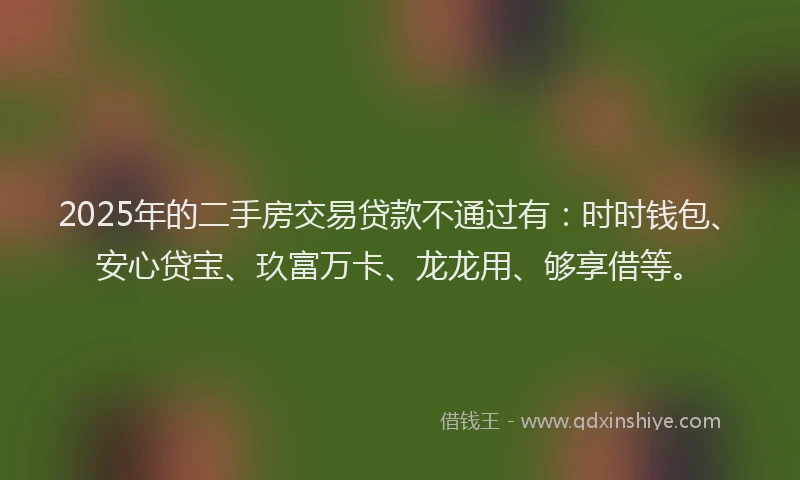 2025年的二手房交易贷款不通过有：时时钱包、安心贷宝、玖富万卡、龙龙用、够享借等。