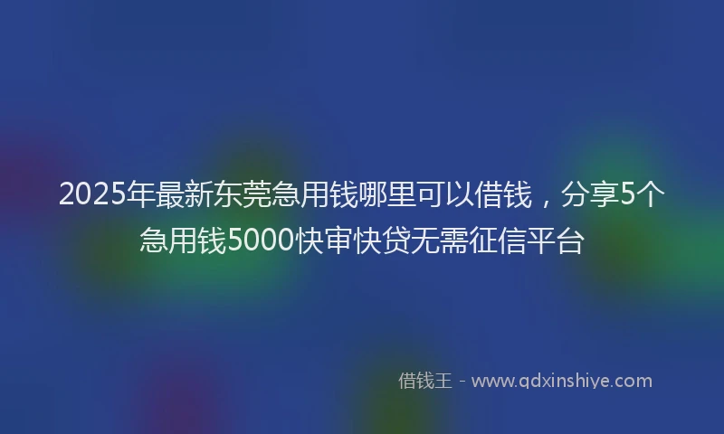 2025年最新东莞急用钱哪里可以借钱，分享5个急用钱5000快审快贷无需征信平台