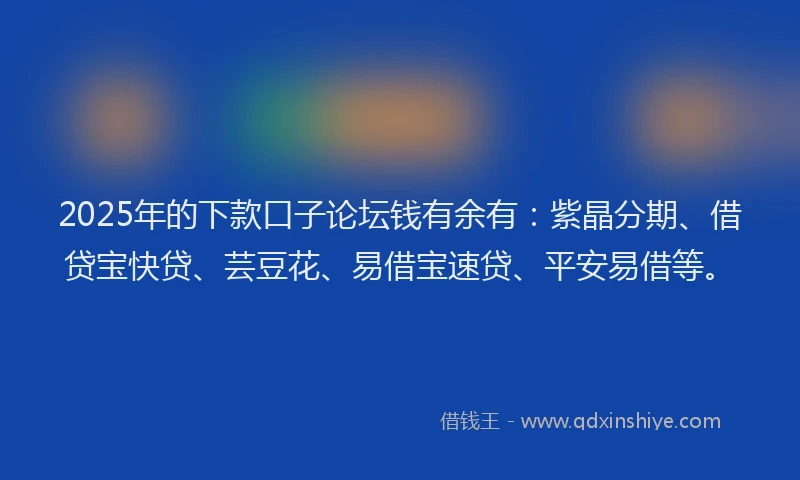 2025年的下款口子论坛钱有余有：紫晶分期、借贷宝快贷、芸豆花、易借宝速贷、平安易借等。