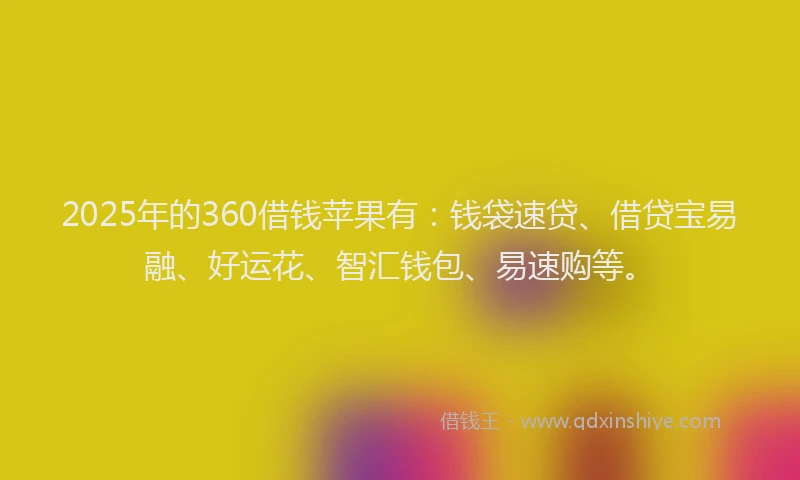 2025年的360借钱苹果有：钱袋速贷、借贷宝易融、好运花、智汇钱包、易速购等。