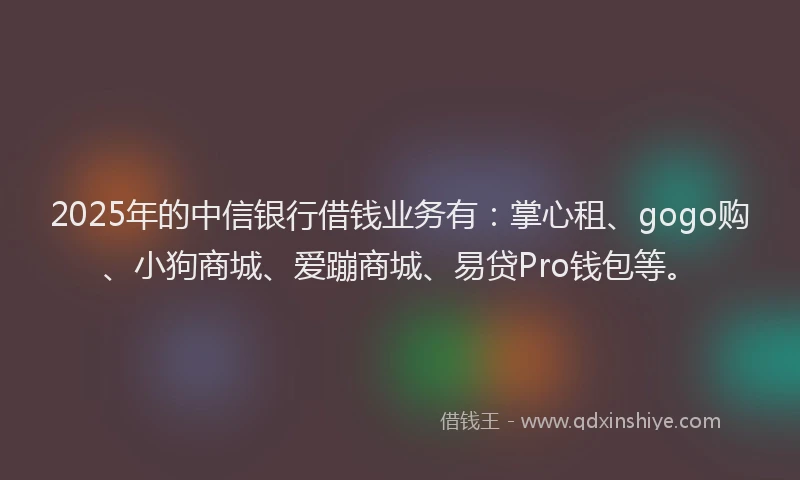 2025年的中信银行借钱业务有：掌心租、gogo购、小狗商城、爱蹦商城、易贷Pro钱包等。