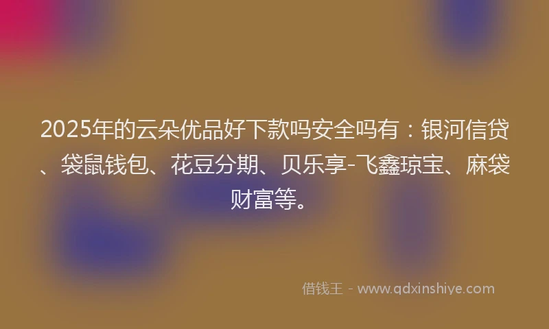 2025年的云朵优品好下款吗安全吗有：银河信贷、袋鼠钱包、花豆分期、贝乐享-飞鑫琼宝、麻袋财富等。
