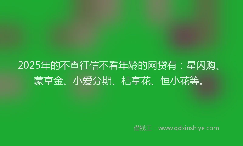 2025年的不查征信不看年龄的网贷有：星闪购、蒙享金、小爱分期、桔享花、恒小花等。