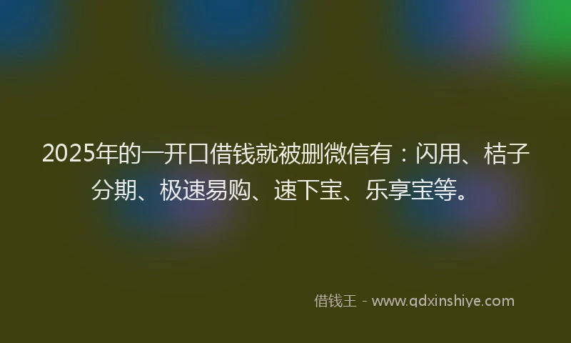 2025年的一开口借钱就被删微信有：闪用、桔子分期、极速易购、速下宝、乐享宝等。