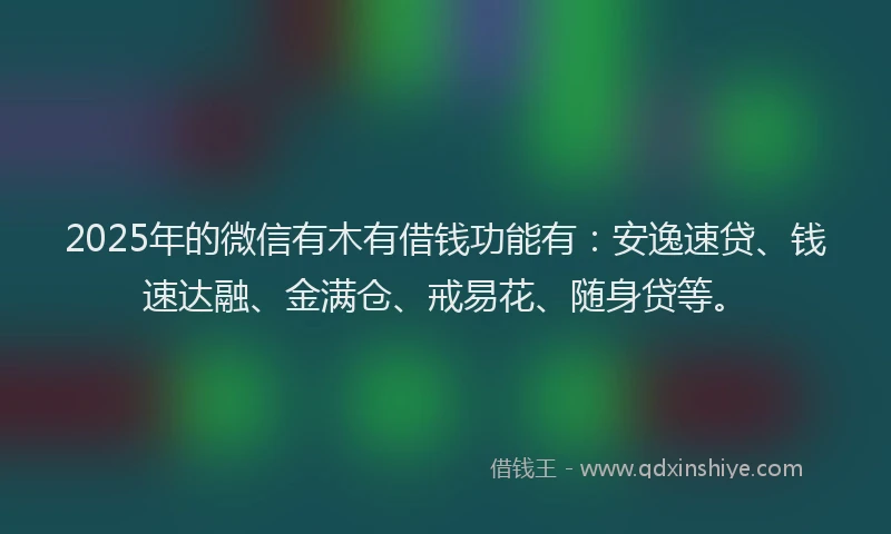 2025年的微信有木有借钱功能有：安逸速贷、钱速达融、金满仓、戒易花、随身贷等。