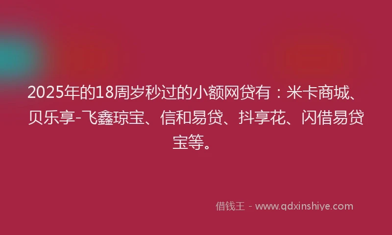 2025年的18周岁秒过的小额网贷有：米卡商城、贝乐享-飞鑫琼宝、信和易贷、抖享花、闪借易贷宝等。