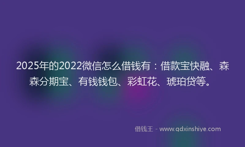 2025年的2022微信怎么借钱有：借款宝快融、森森分期宝、有钱钱包、彩虹花、琥珀贷等。