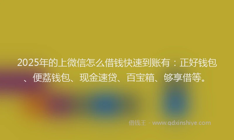 2025年的上微信怎么借钱快速到账有：正好钱包、便荔钱包、现金速贷、百宝箱、够享借等。